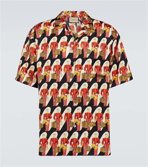 gucci logo-detailed silky twill bowling shirt|gucci button down shirt.